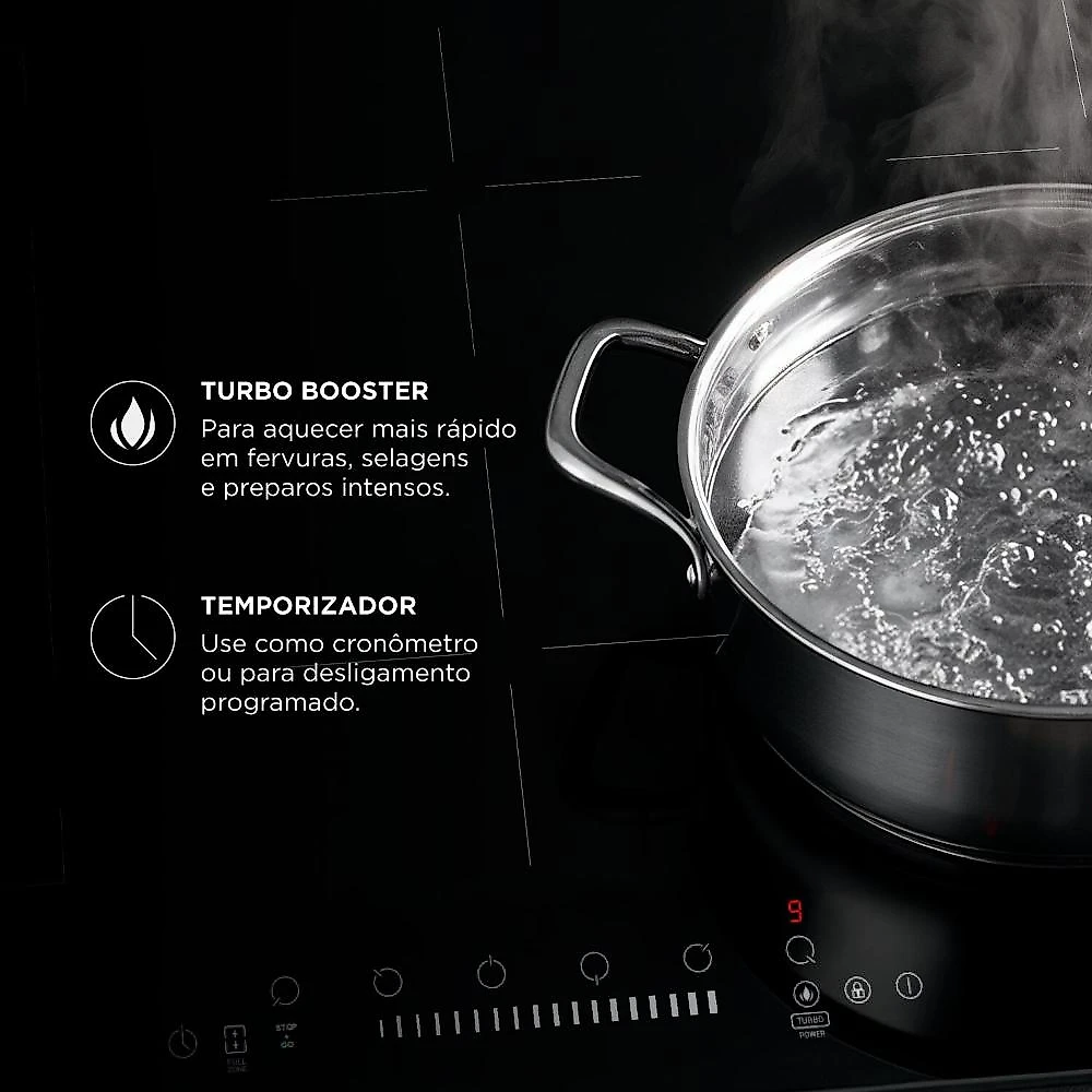 Cooktop de Indução 6 Bocas EOS 90cm Inverter Freezone Preto 10500W ECIP062EPIF 220V
