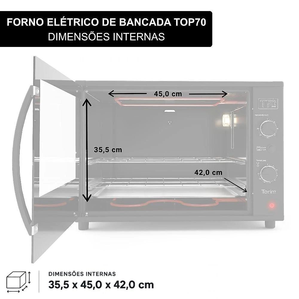 Forno Elétrico de Bancada Terim TOP 70 Black 70L 1750W com Luz Interna Preto 110V