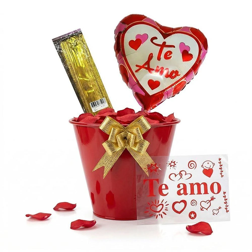 Kit Decorativo Dia das Mães Balão Pétalas e Balde Metalizado Vermelho Extra Festas