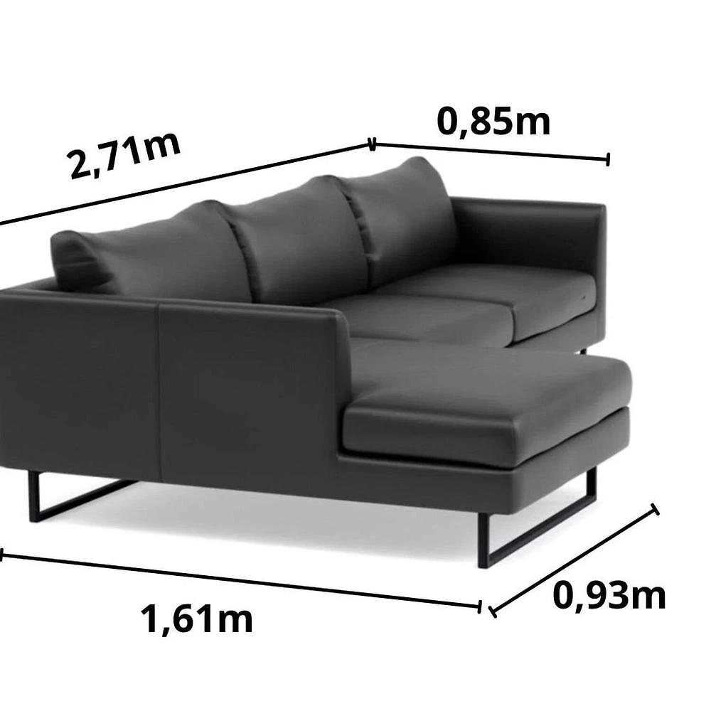 Miniatura Sofá 2 Lugares com Chaise Lado Esquerdo e Revestimento em Couro Sintético Preto
