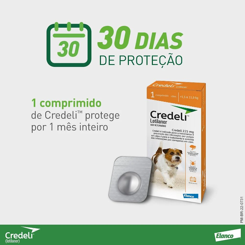 Miniatura Antipulgas e Carrapatos Elanco Credeli Lotilaner para Cães de 5,5 a 11 Kg - 1 Comprimido
