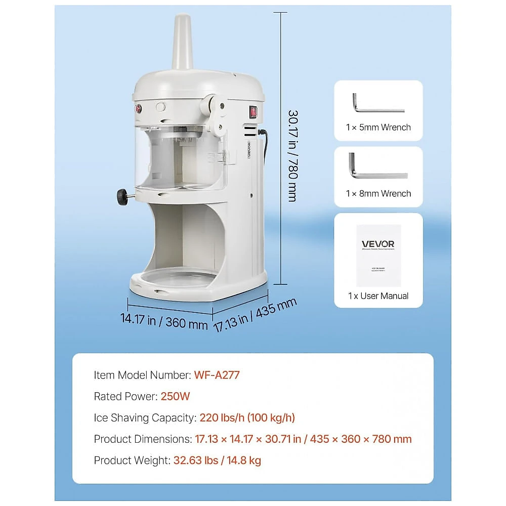 Máquina de Raspadinha Slush VEVOR 100kg/h Fluffy Ice Neve Comercial Branca 110V