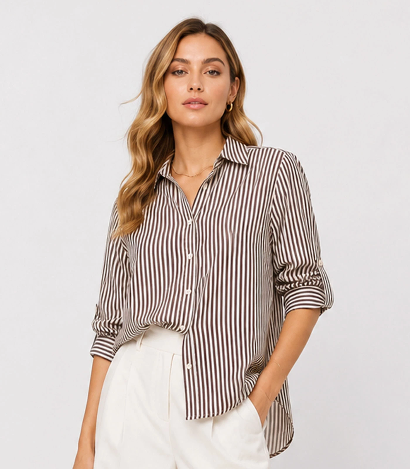 Camisa Feminina Alongada Em Viscose Style Box Marrom