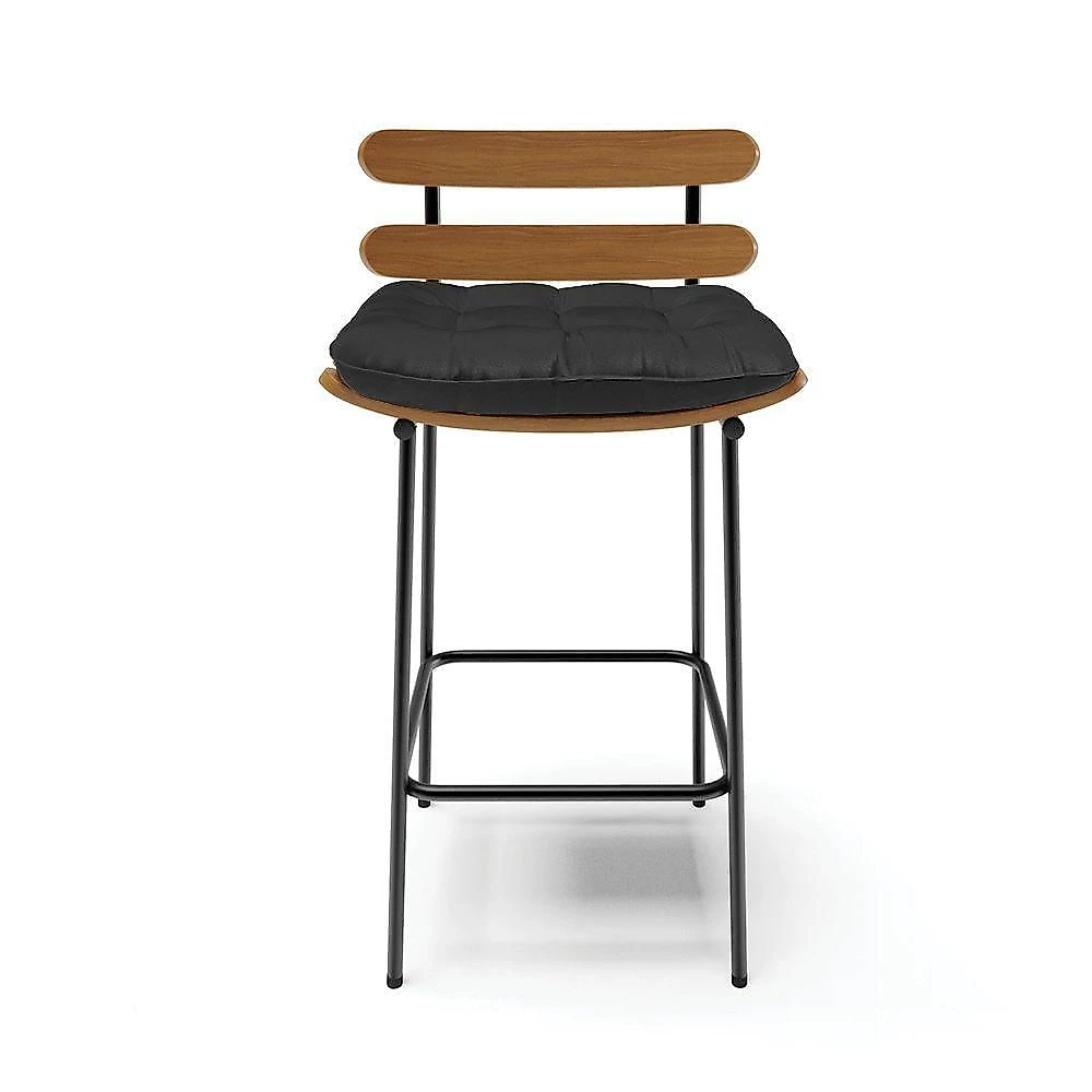 Banqueta Costela Corino Base Metálica Preto Cor Preto