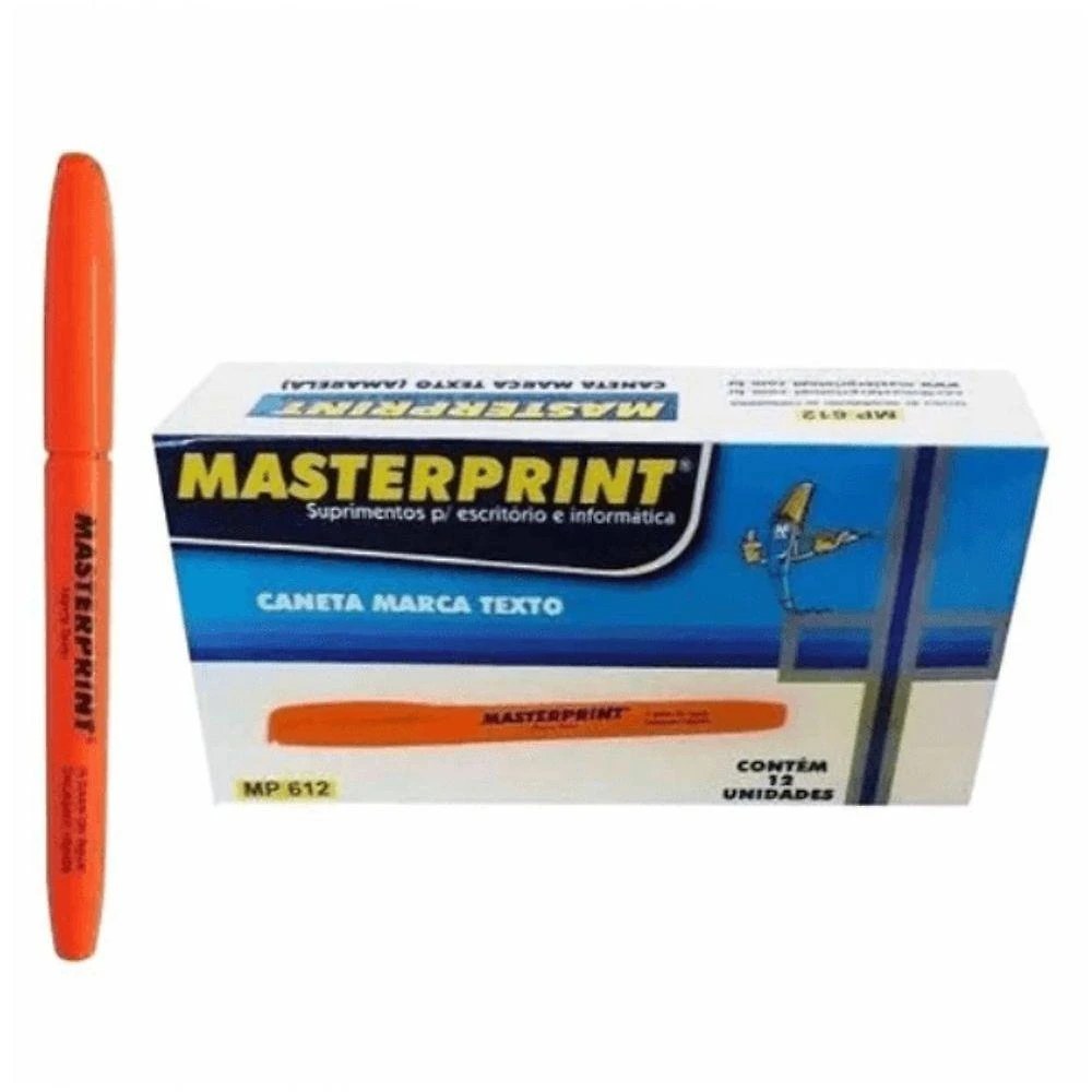 Caixa Caneta Marca Texto Masterprint - 12 Unidades Laranja