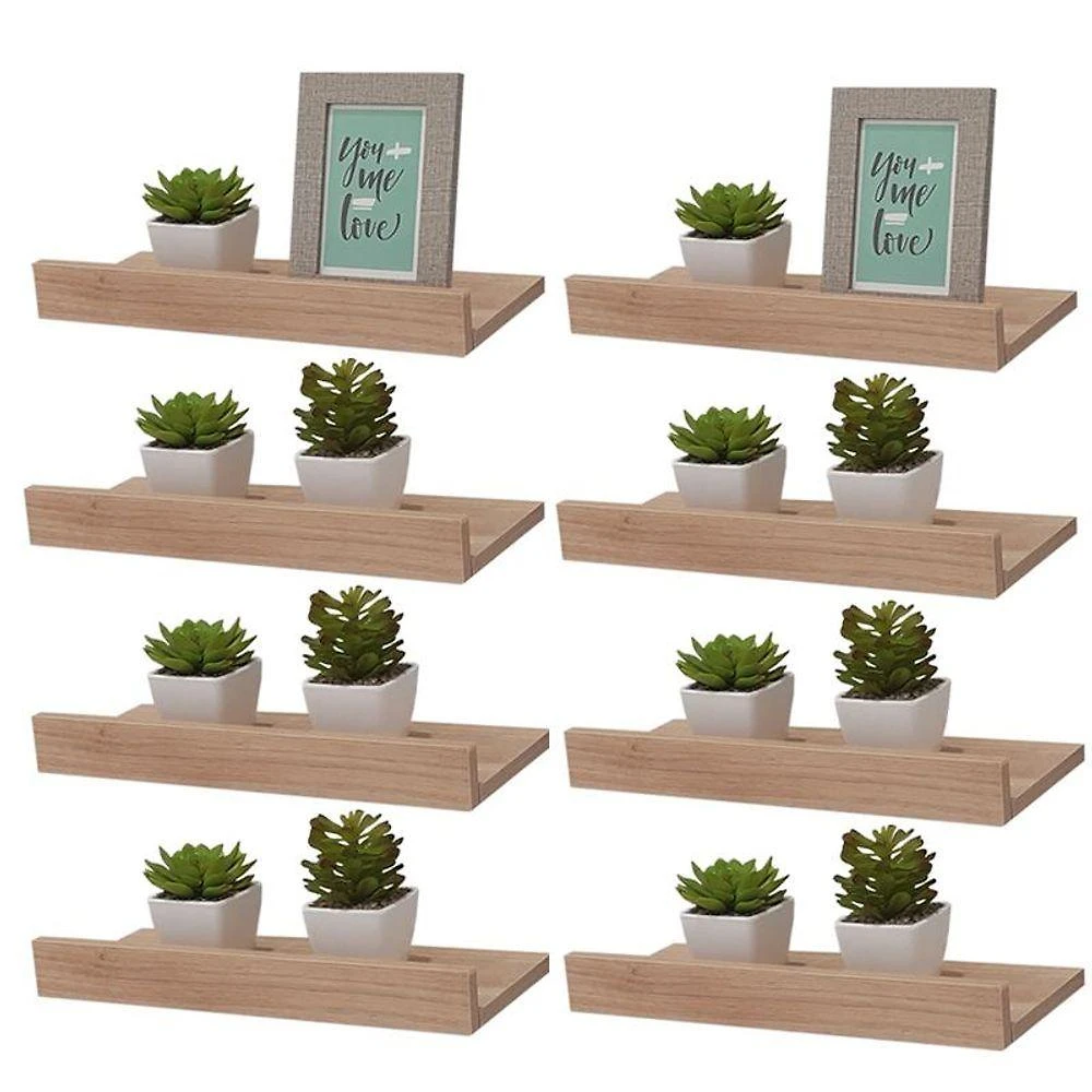 Prateleira Kit 8 Porta Quadros 60 X 10cm MDP Suporte Invisível Sala Carvalho Mercado das Prateleiras