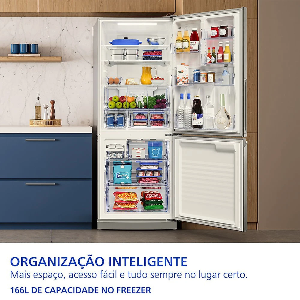 Refrigerador Bottom Freezer Panasonic de 02 Portas Frost Free com 475 Litros Aço Escovado - NR-BB64PV2X Bivolt