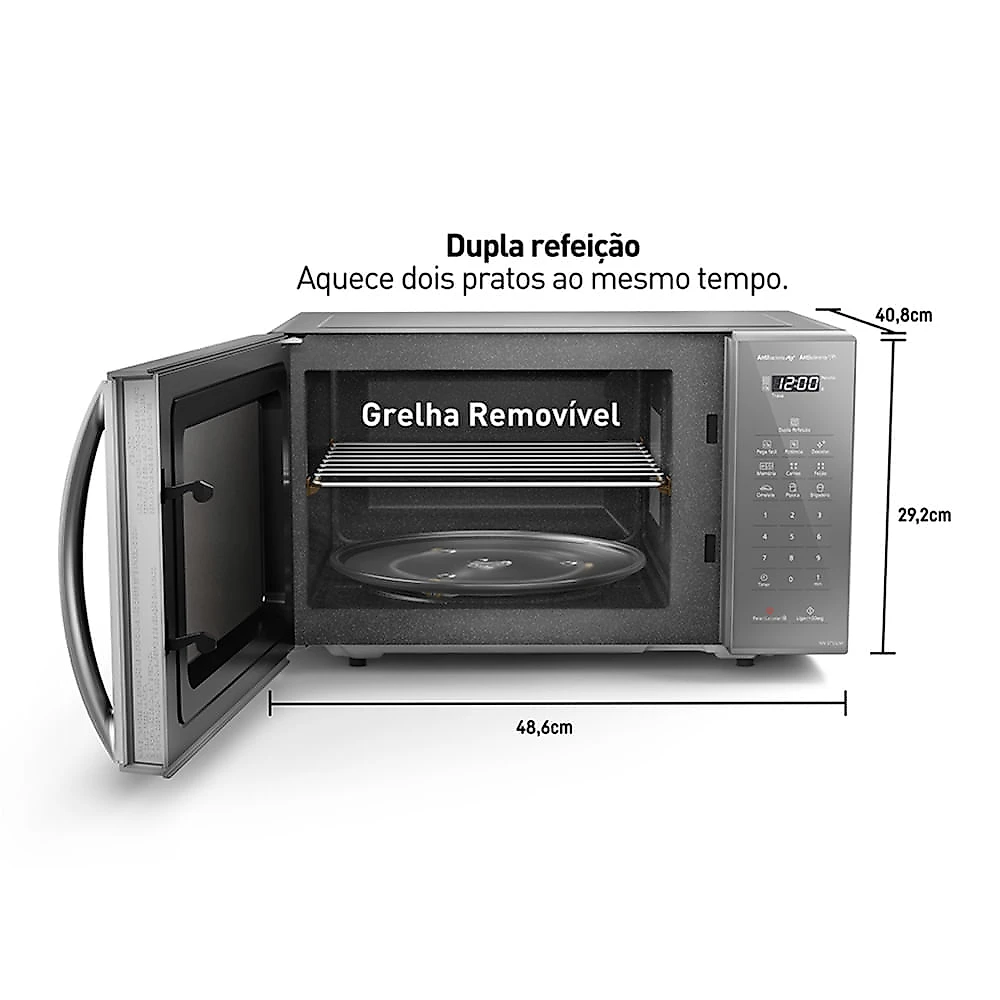 Microondas Panasonic Dupla Refeição 27L Prata - ST55LMRU 110v