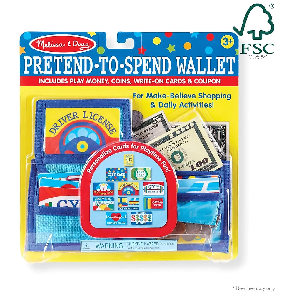 Carteira Infantil com Dinheiro e Cartões Fictícios para Brincar de Compras, Melissa & Doug, Azul