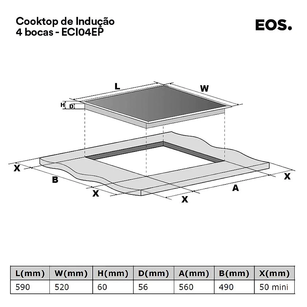 Cooktop de Indução Quatro Bocas EOS ECI04EP 220V