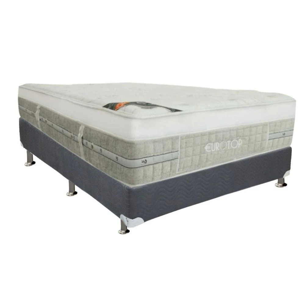 Cama Box Casal: Colchão Molas Pocket Ensacadas Castor Summer Winter + Base Crc Suede Gray (138x188)