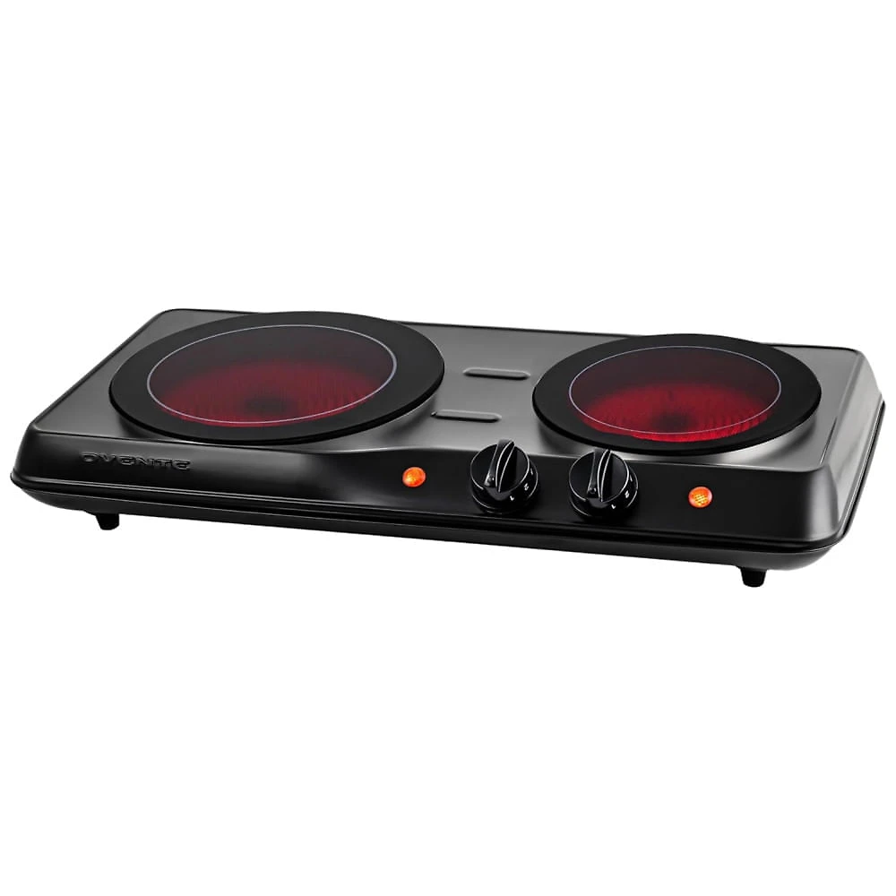 Cooktop Duplo Infravermelho OVENTE, 1700W, Placa Elétrica Portátil com Cooktop de Vidro Cerâmico de 19,7cm e 17,1cm, 5 Níveis de Ajuste de