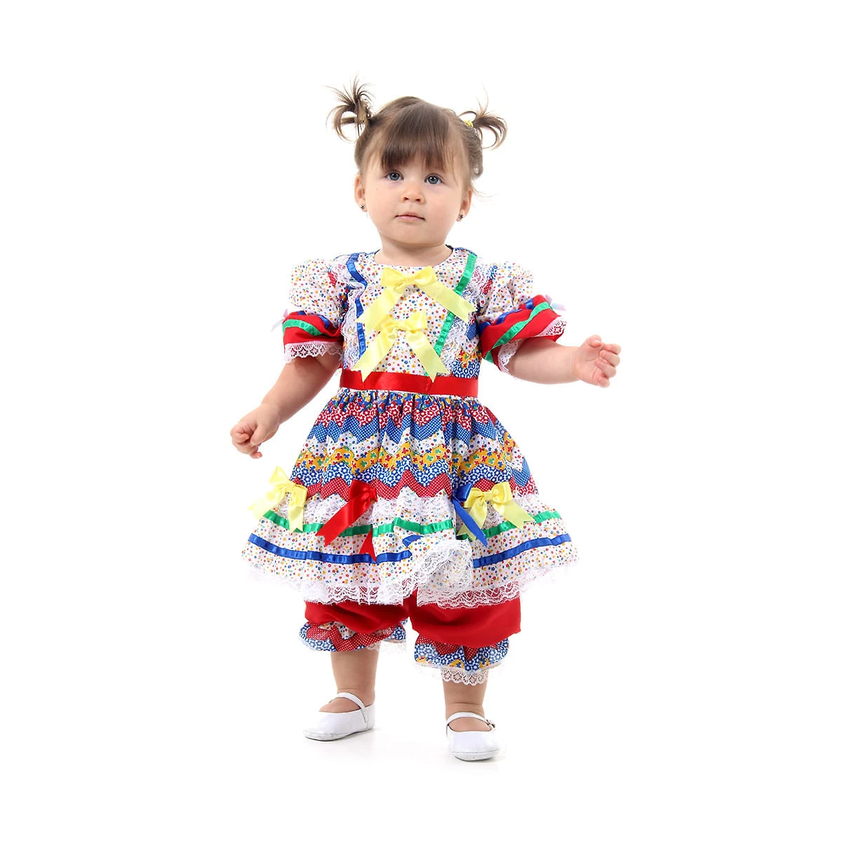 Fantasia Caipira com Culote Bebe - Vermelho e Azul - Festa Junina