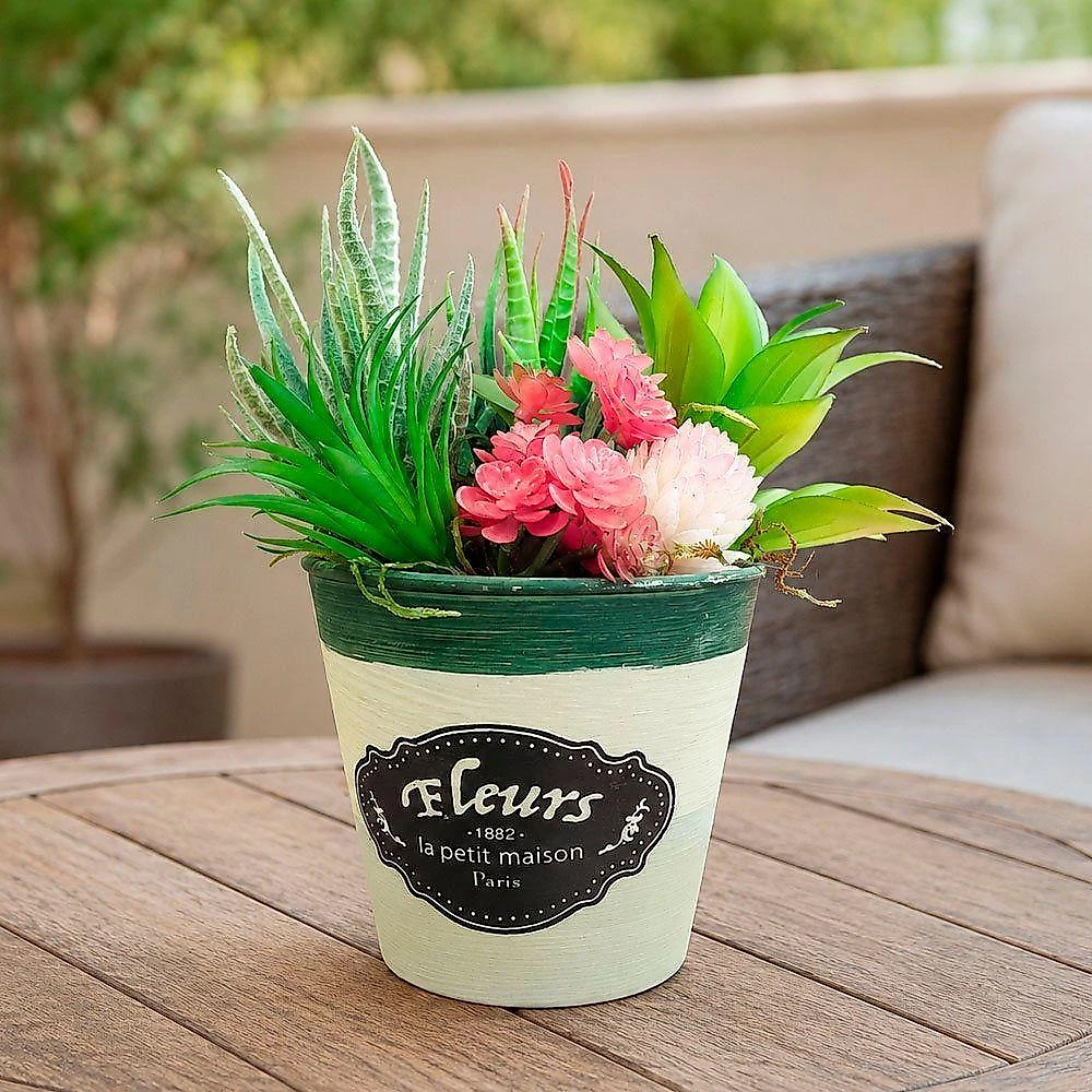 Arranjo Suculenta Vaso Decoração Planta Flor Artificial com Planta Verde