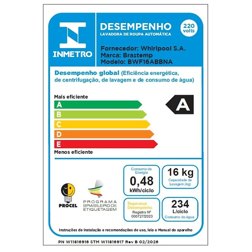Máquina de Lavar Roupas Brastemp 16Kg BWF16AB, Branca - 220 Volts