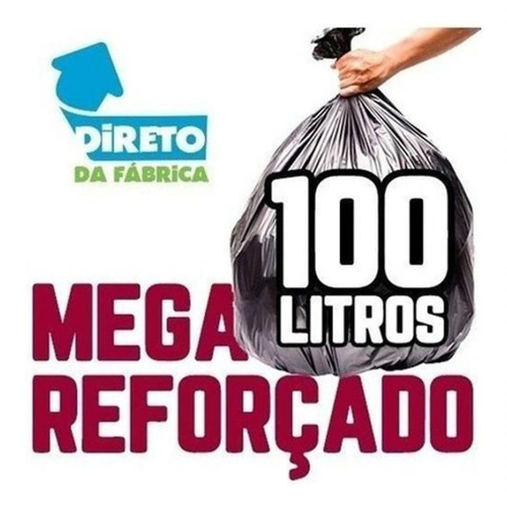 Saco de Lixo Mega Reforçado 100 Litros 200 Unidades Preto para Descarte de Resíduos Higipack