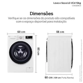 Lava e Seca LG 12Kg/7Kg Smart VC4 com Inteligência Artificial AI DD™ CV5012WC4 - Branca 110V