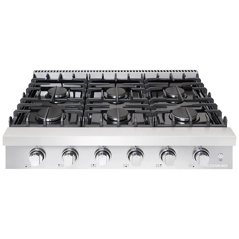 Cooktop a gás slide-in 91cm Cosmo inox queimadores italianos selados mesa em porcelana preta 6 queimadores 110V