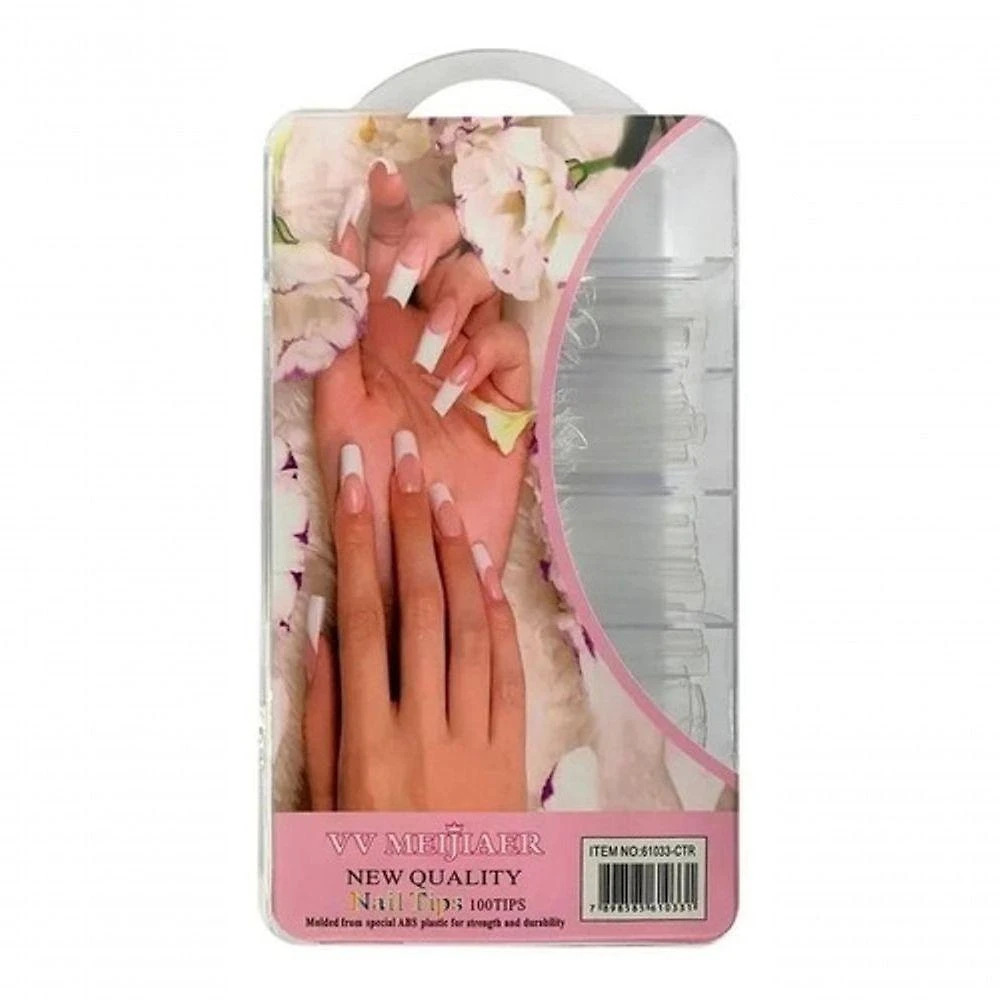 Kit Com 100 Unhas Tips Sorriso Transparente Caixa Acrílico