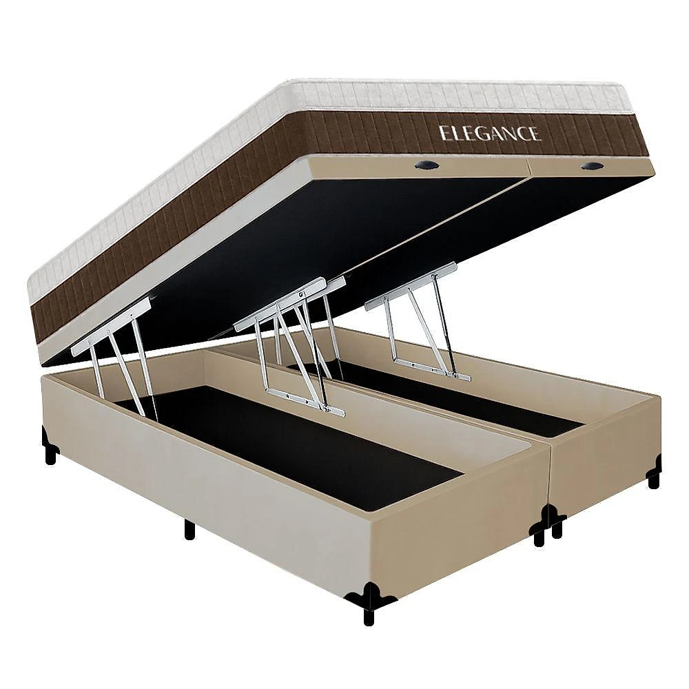Cama Box com Baú King Elegance Euro Pillow Molas Ensacadas Bege Royal