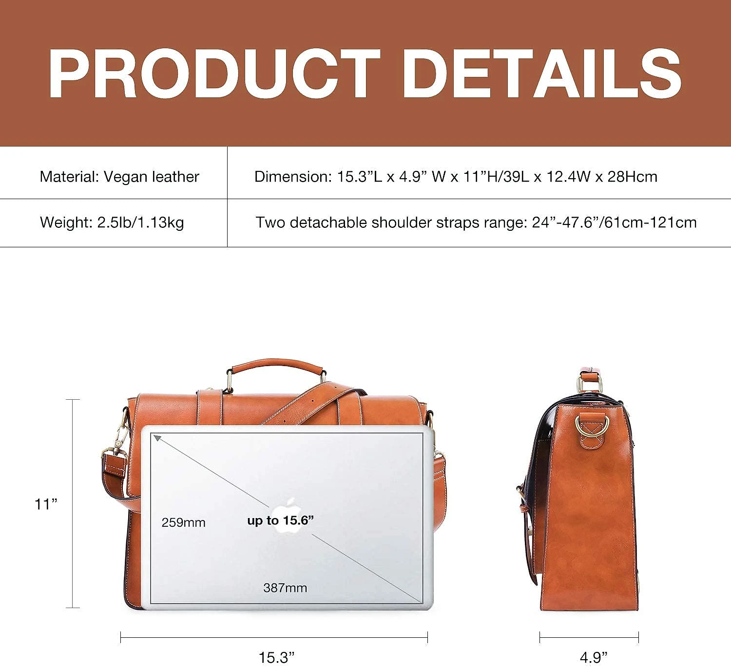 ECOSUSI Mochila Vintage de Couro Vegano para LaptopFeminina Marrom