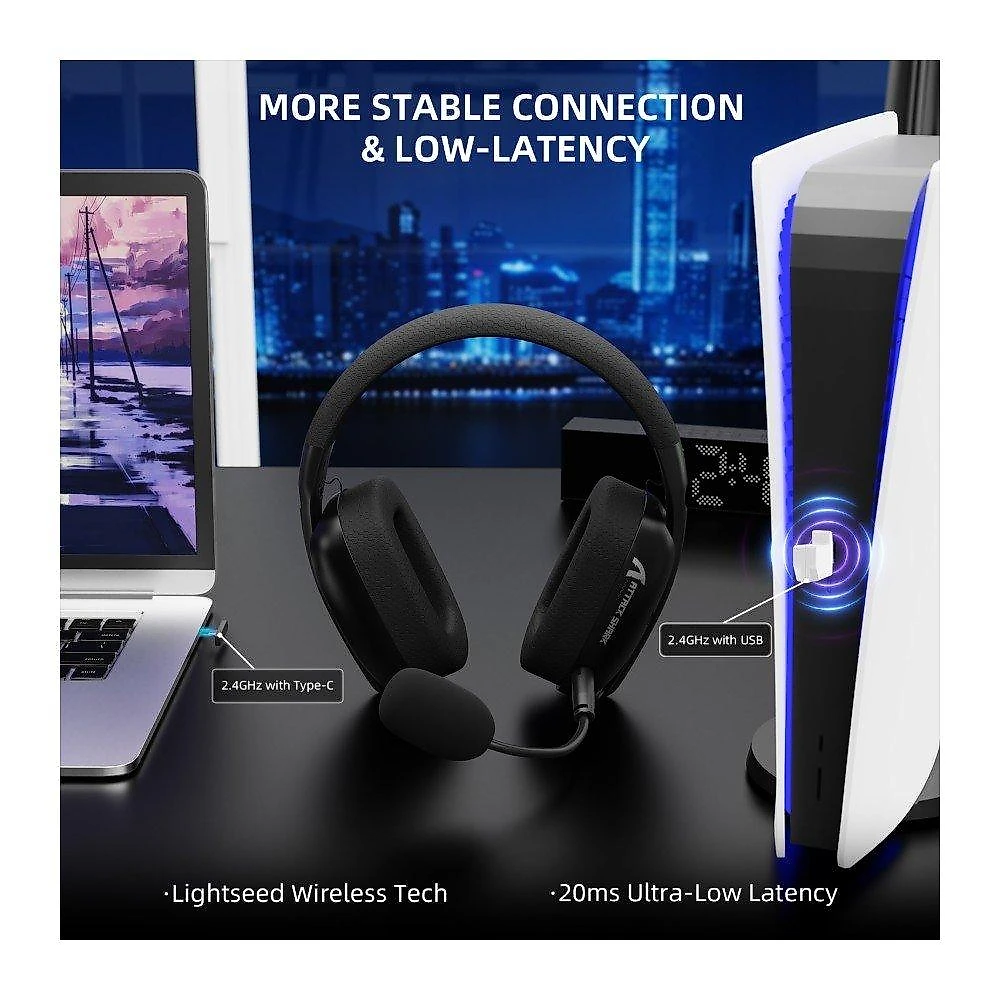 Headset Gamer Sem Fio Attack Shark L80 Pro, Bluetooth, Som Surround 7.1, Preto - L80PRO