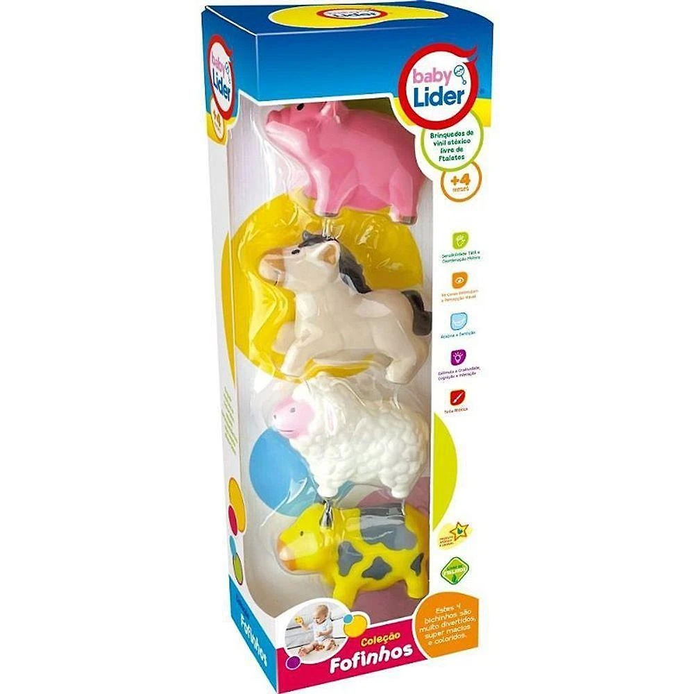 Kit Brinquedo para Bebê Fazendinha 4 Bichinhos Vinil Atóxico