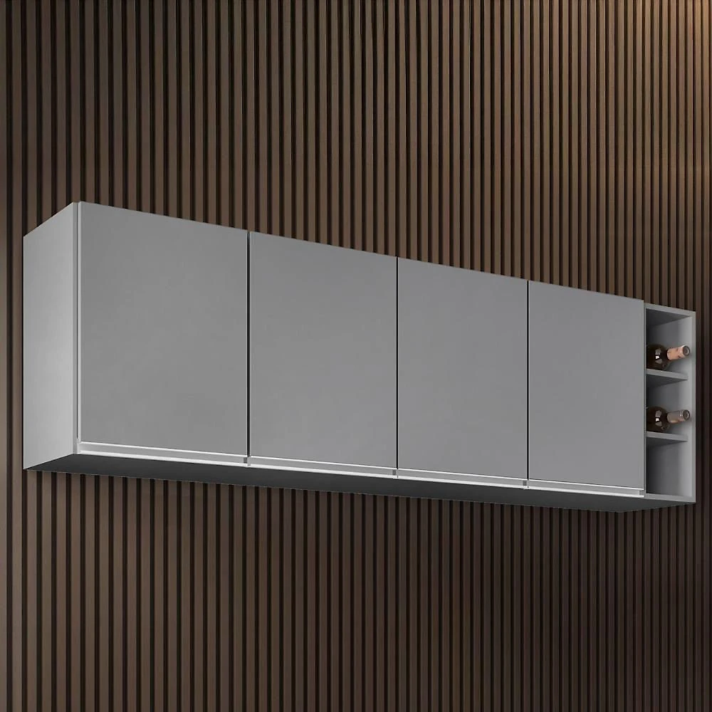Armário De Cozinha Aéreo 180cm Nevada Com Nicho Cinza - Lumil