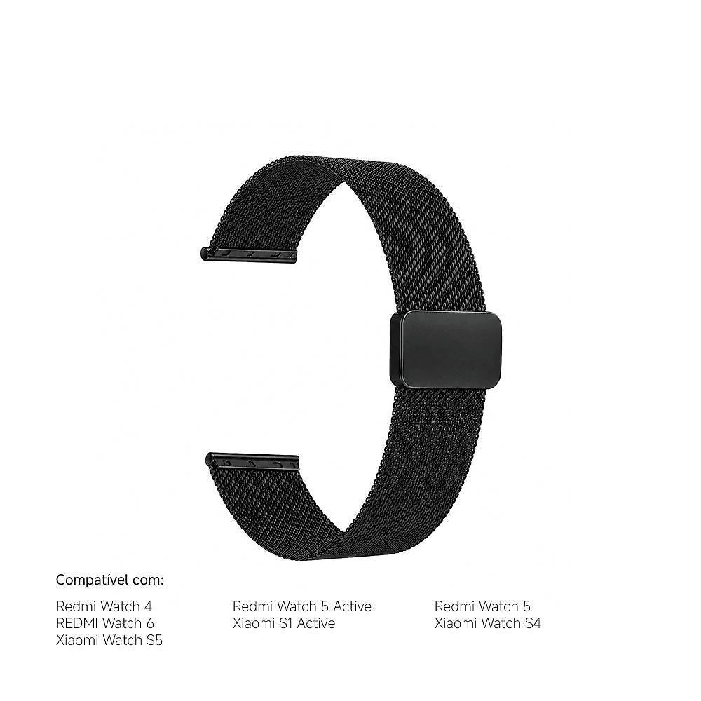 Pulseira para Smartwatch Xiaomi Aço Inoxidável 22MM Magnética Compatível Redmi Watch 5 6 Preto