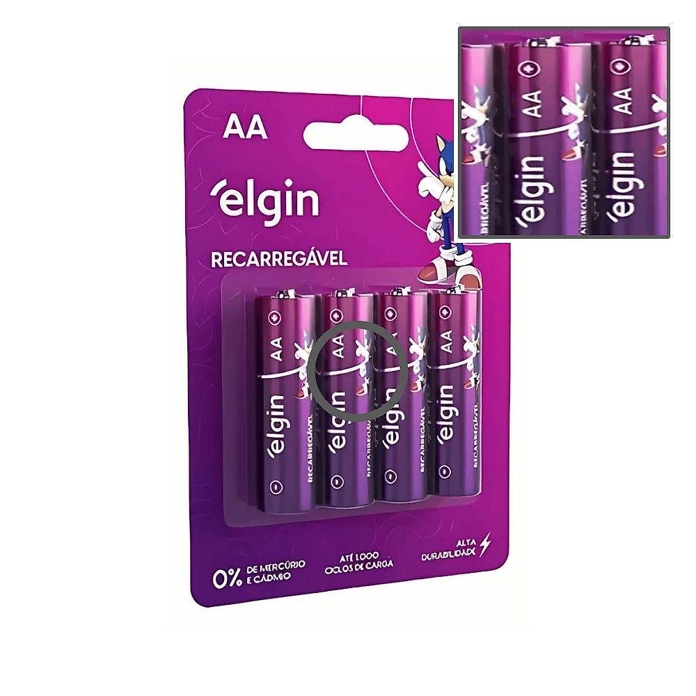 Pilha Recarregável AA 2500mAh Alta Duracao 4 Unidades Elgin
