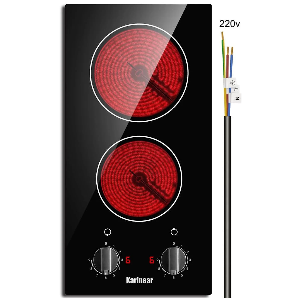 Fogão de Mesa Elétrico Karinear 30 Centímetros, Cooktop de Vidro Cerâmico Embutido, Controle por Botões, Segurança contra Superaquecimento