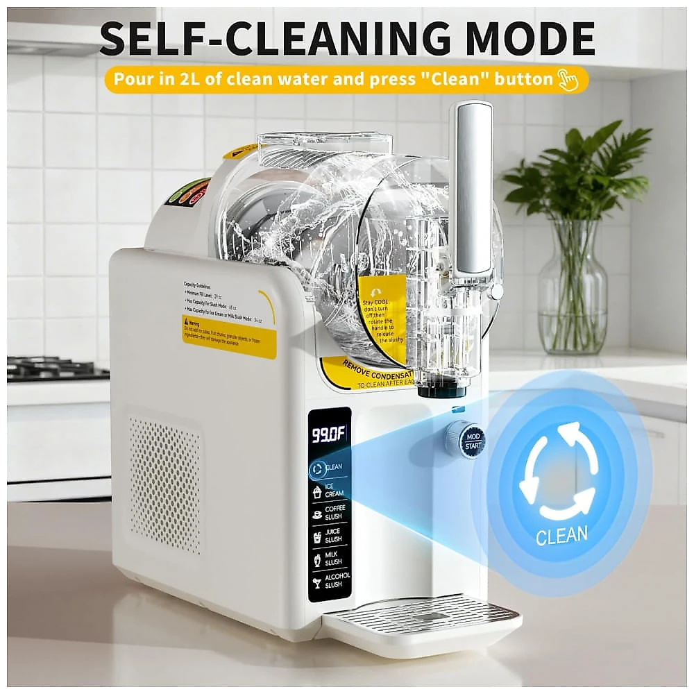 Máquina de Slush Raspadinha Baotree 2L Frozen 5 Programas Sem Gelo Auto Limpeza Branca