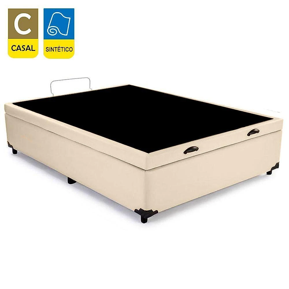 Cama Box Baú Casal Sintético + Colchão De Espuma D33 - Sereneprime - 138cm Bege