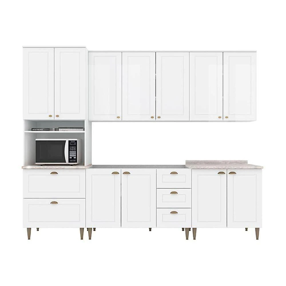 Kit Cozinha C5P62 6 Peças 4 Portas 3 Gavetas MDF 120CM Branco Móveis Henn