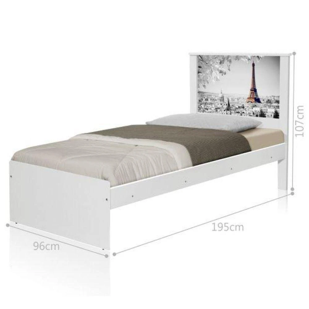 Cama Box com Colchão Solteiro Cama Solteiro Cidade Paris Espuma D23 Branco Casah 88CM
