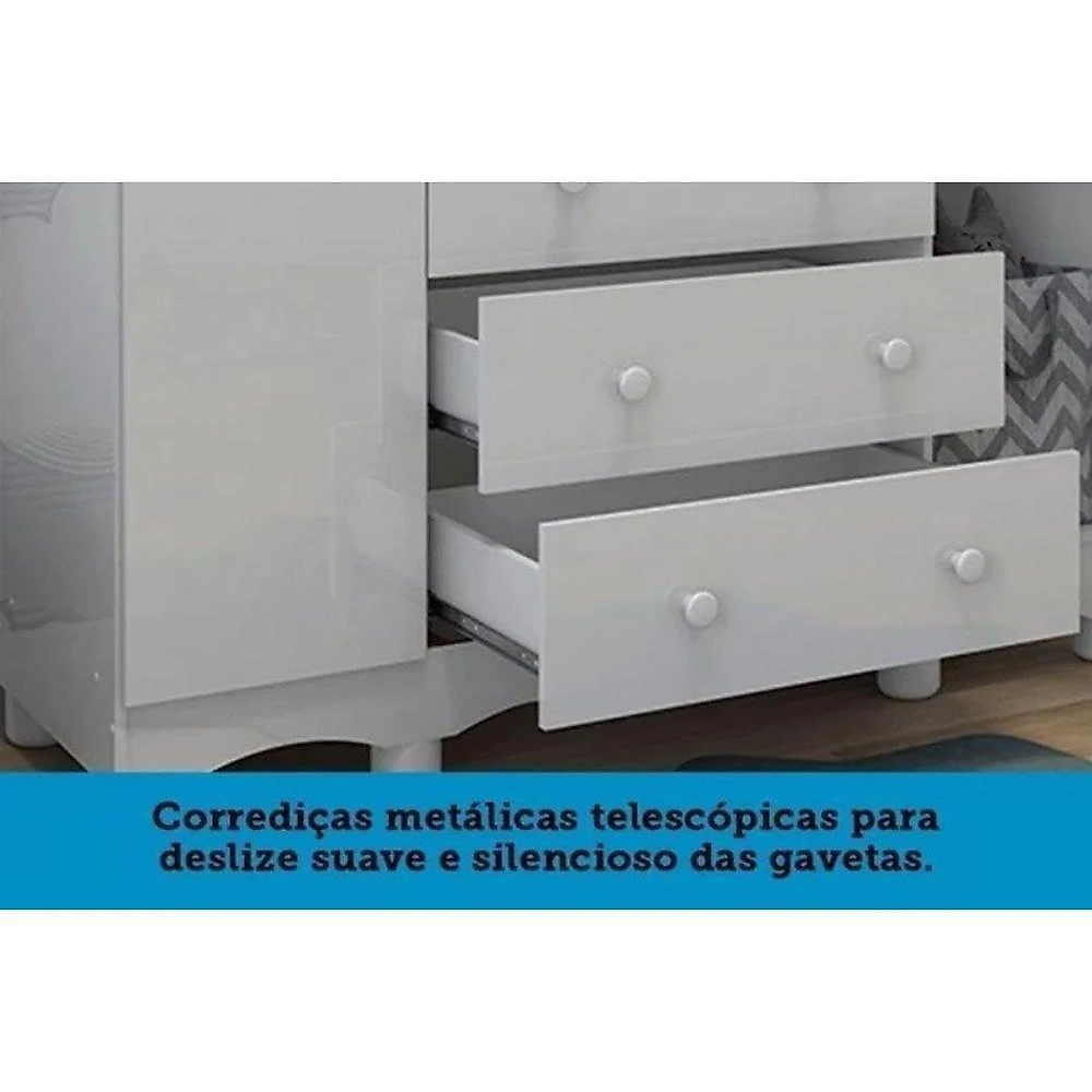 Guarda Roupa Infantil C/ 4 Portas E 3 Gavetas Júnior Branco/amendoa - Peroba