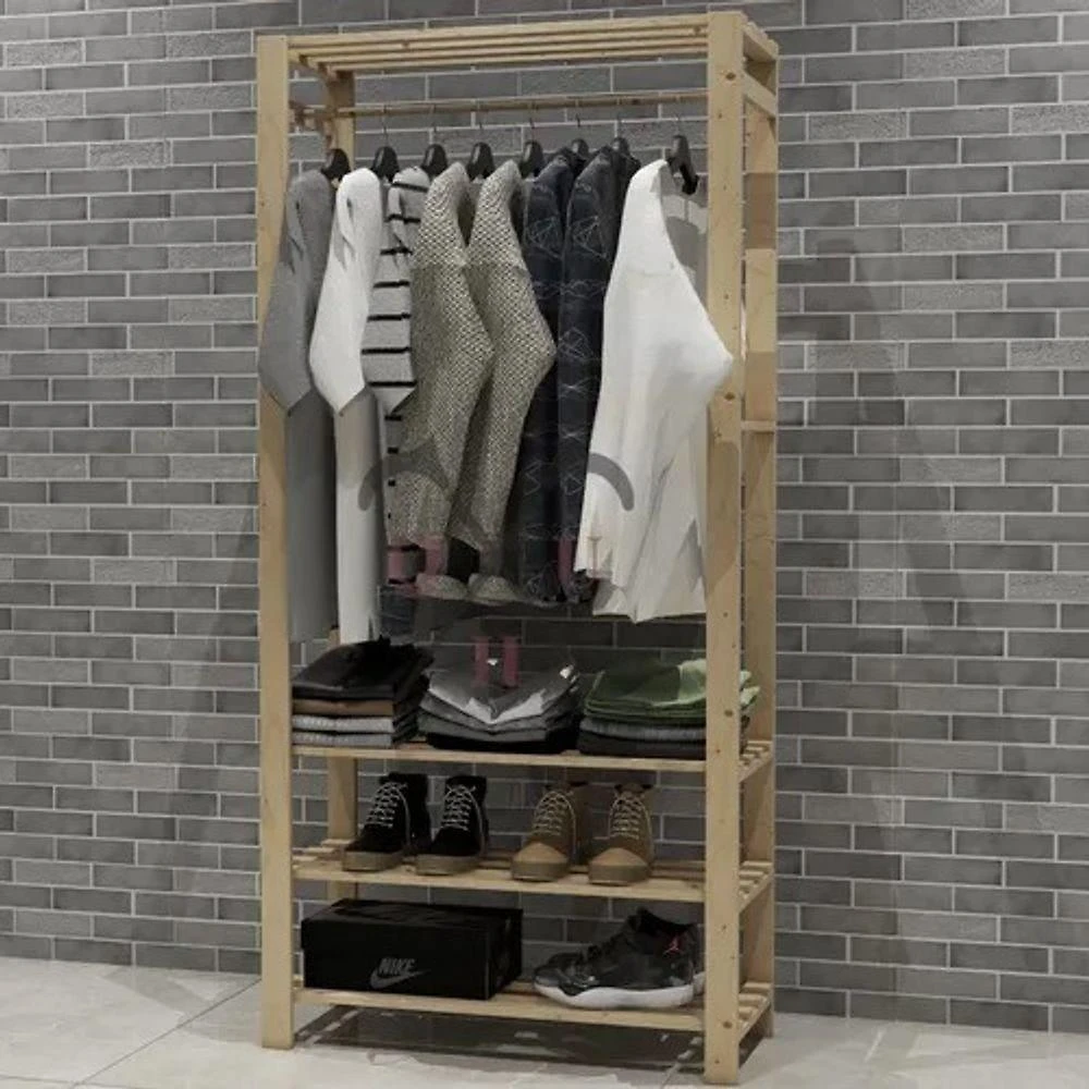 Cabideiro Arara Tripla Prateleira Calçados E Roupas