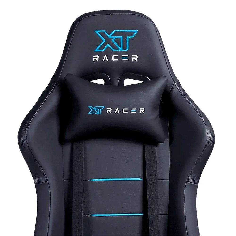 Cadeira Gamer XT Racer Attack, Até 120Kg, Reclinável, Apoio de Pés Retrátil, Cilindro de Gás Classe 4, Couro PU, Preta e Azul - XTR-058
