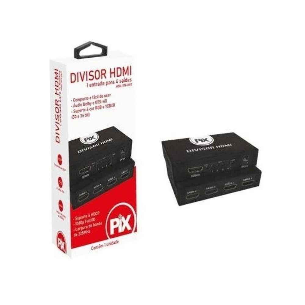 Divisor HDMI Chipsce Pix 1.3.1 1 Entrada X 4 Saídas para Compartilhar Sinal em Até 4 Dispositivos