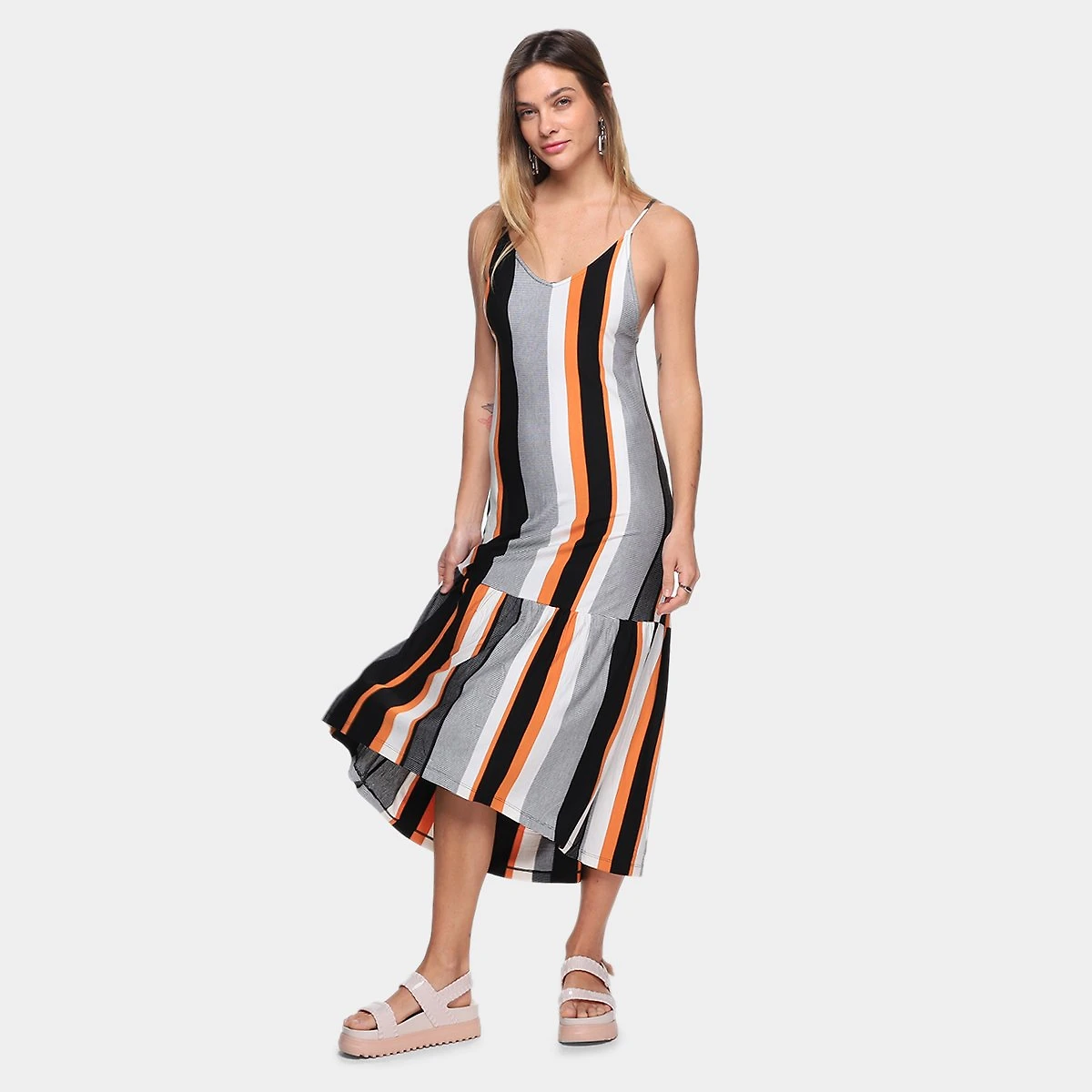Miniatura Vestido Oh, Boy! Sino Midi Listrado Listrado - G