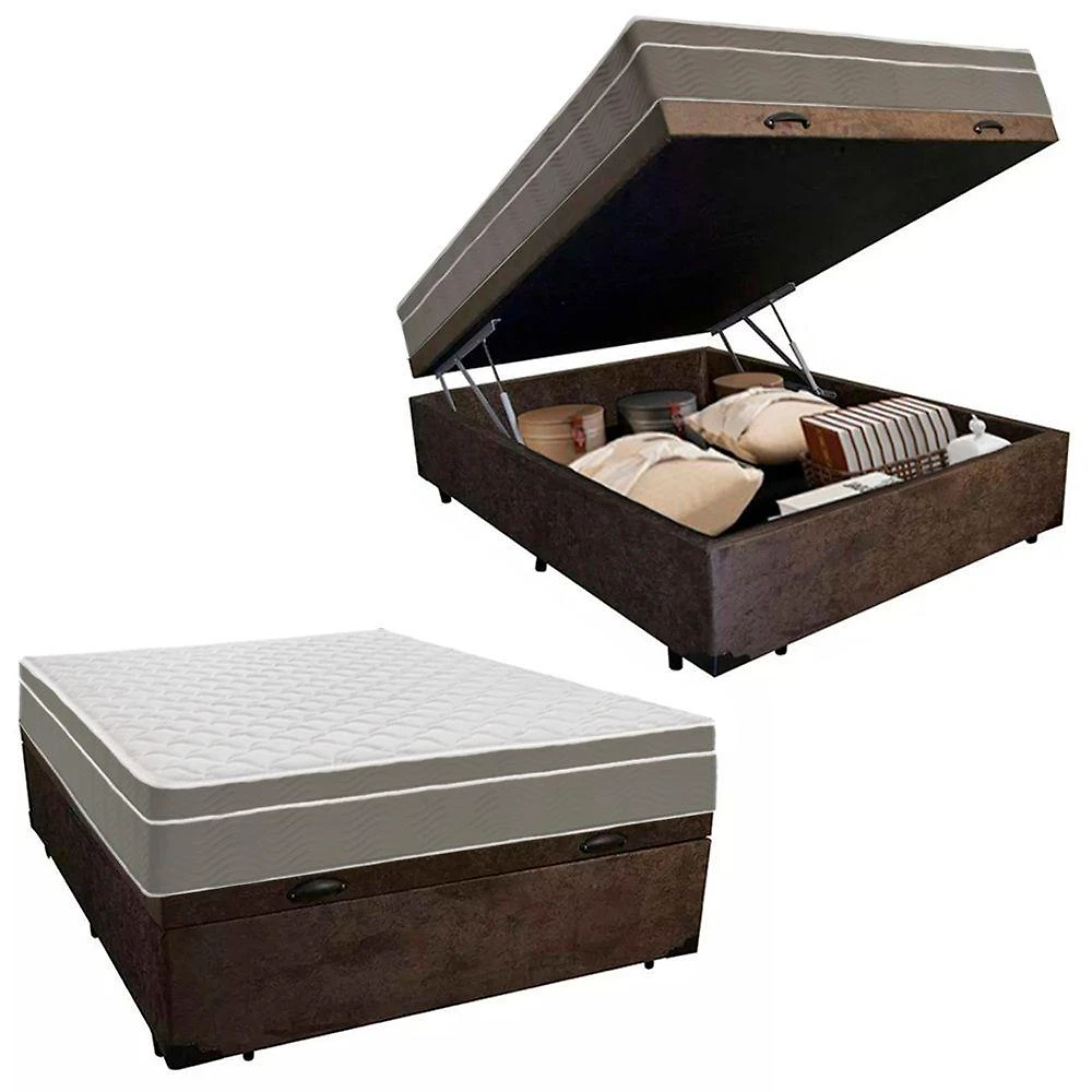 Cama Box Baú Casal Suede + Colchão Sereneprime Molas Ensacadas 138x188x69 Marrom