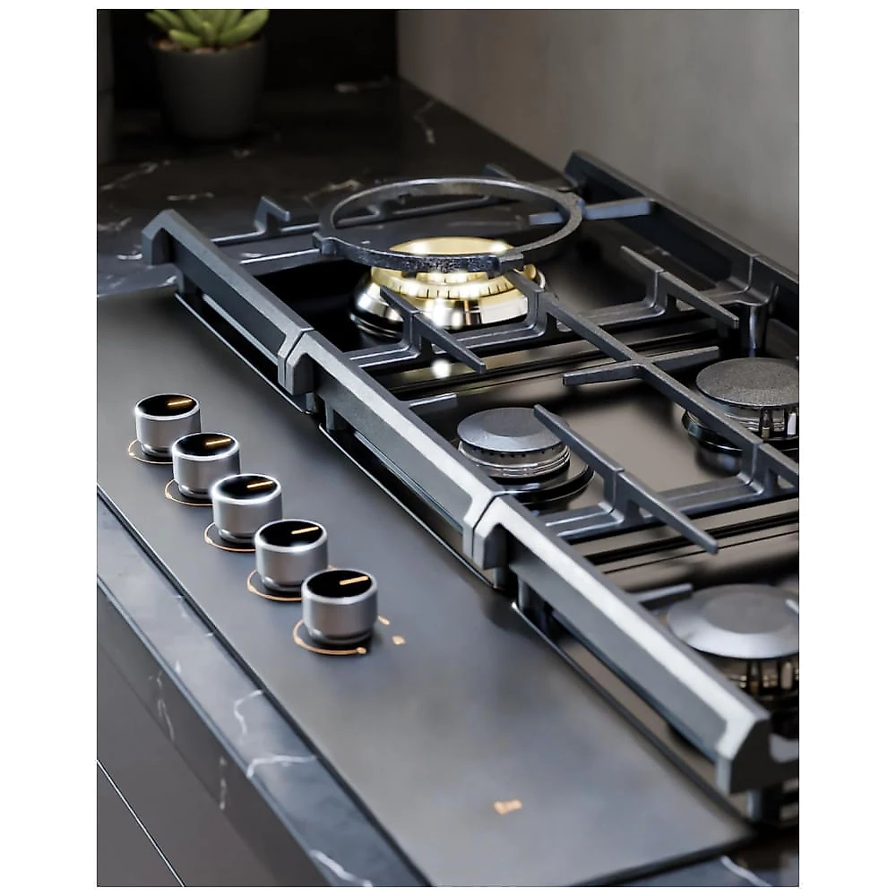 Cooktop a gás 5 queimadores Fotile vidro temperado cinza Moonshadow queimador triplo 18.000 BTU layout em losango 110V