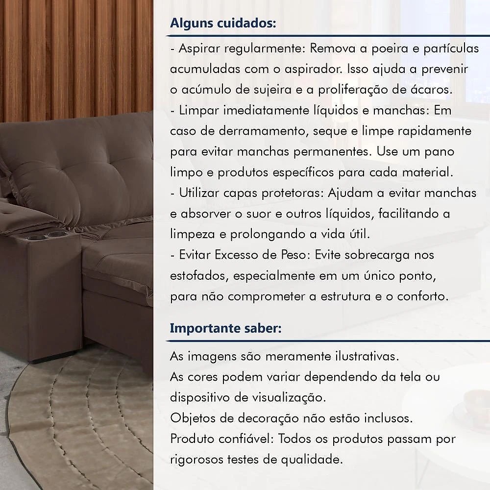 Sofá Retrátil e Reclinável com Entrada USB e Porta Copos 250cm Veneza Yescasa Sofá Retrátil e Reclinável 250cm M163 com Porta Copos Yescasa Veludo/Marrom Escuro