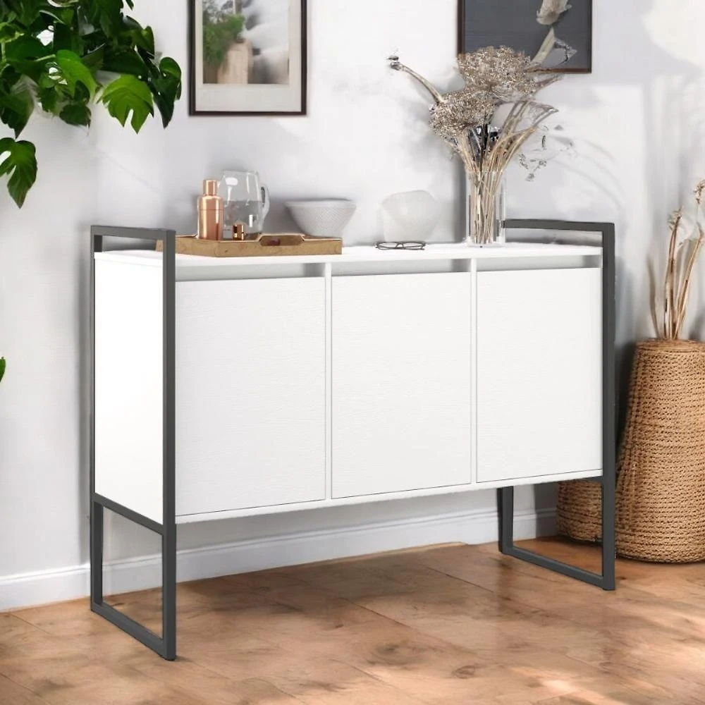 Buffet Industrial Para Sala De Estar 3 Portas Branco