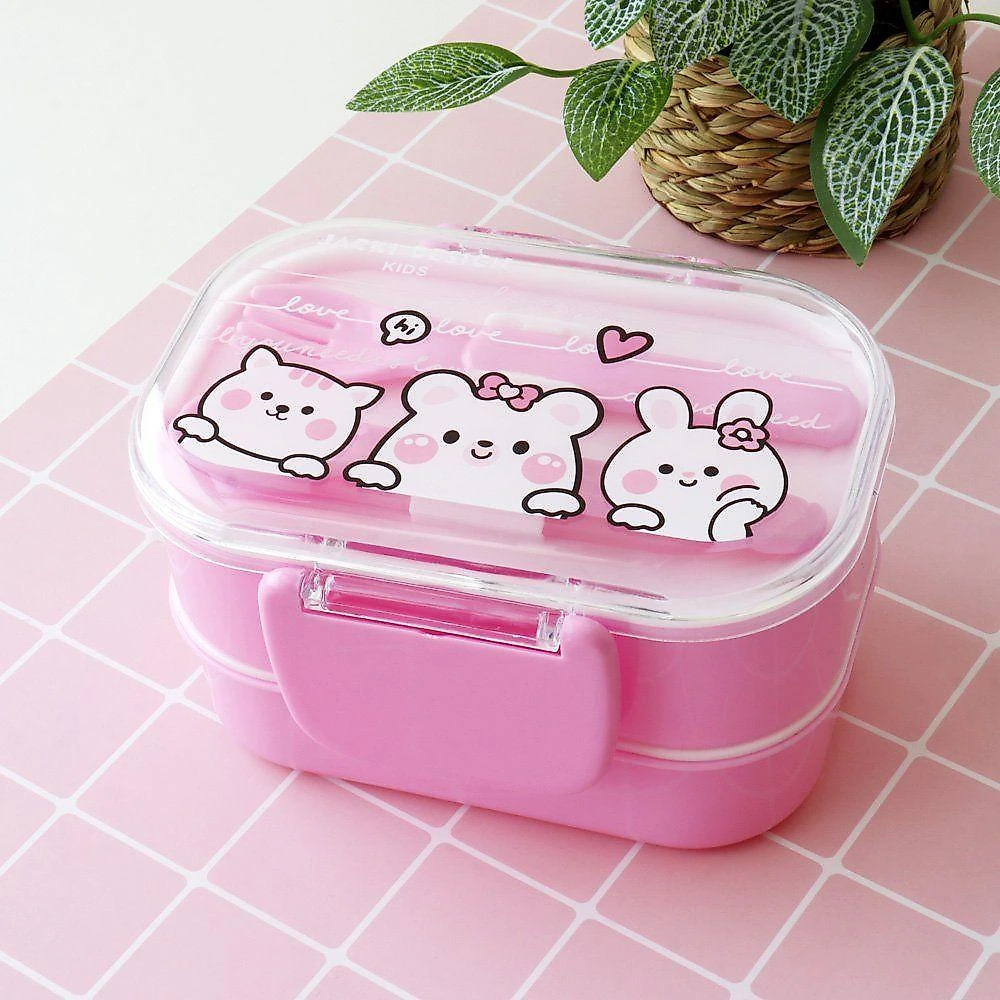 Pote Para Lanche De 2 Andares Amiguinhos 400 Ml - Jacki Design Gata Rosa