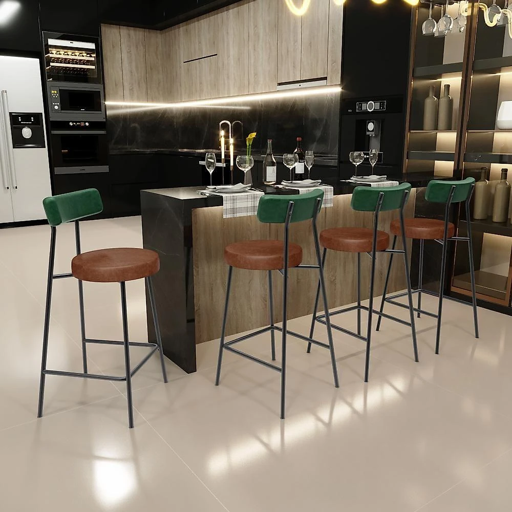 Kit 02 Banquetas Baixa Cozinha Sala Jantar Bancada Milão L02 Facto Verde Musgo Marrom