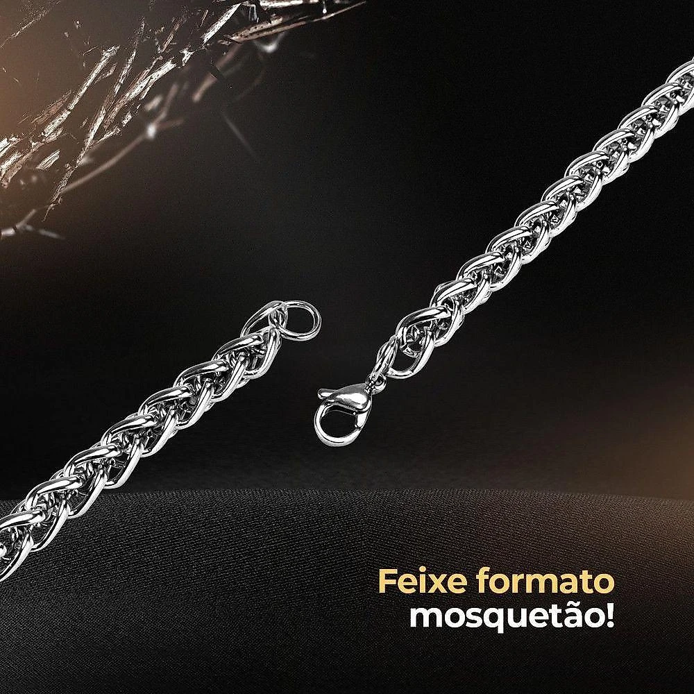 Caixa + Corrente Aço Inox Prata + Cordão Prata Aço Inox Estiloso Moda Masculina Casual