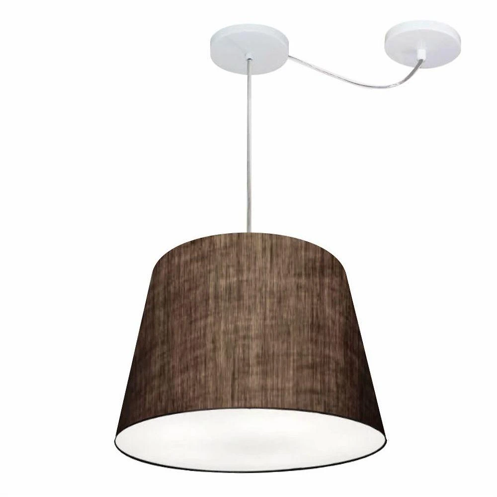 Lustre Pendente Cone Com Desvio De Centro Vivare Md-4276 Cúpula Em Tecido 30x40cm - Bivolt Café 127/220v