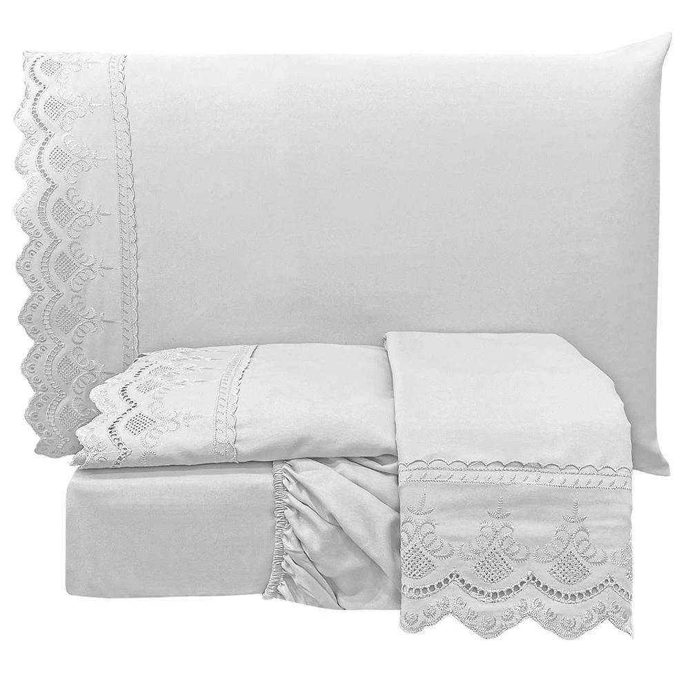 Jogo De Cama Lençol Queen Supremo 3 Peças Micropercal 300 Fios Branco 100% Poliéster
