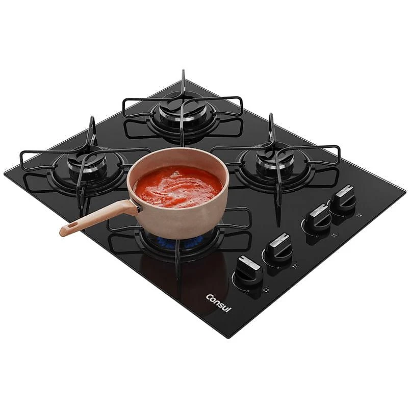 Cooktop 4 Bocas a Gás Consul com Grades Estáveis e Mesa de Vidro CD060BE Bivolt